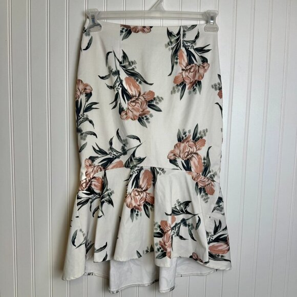 L ' Atiste By Amy white floral hi low midi skirt ruffle hem size medium H37 - Picture 1 of 6